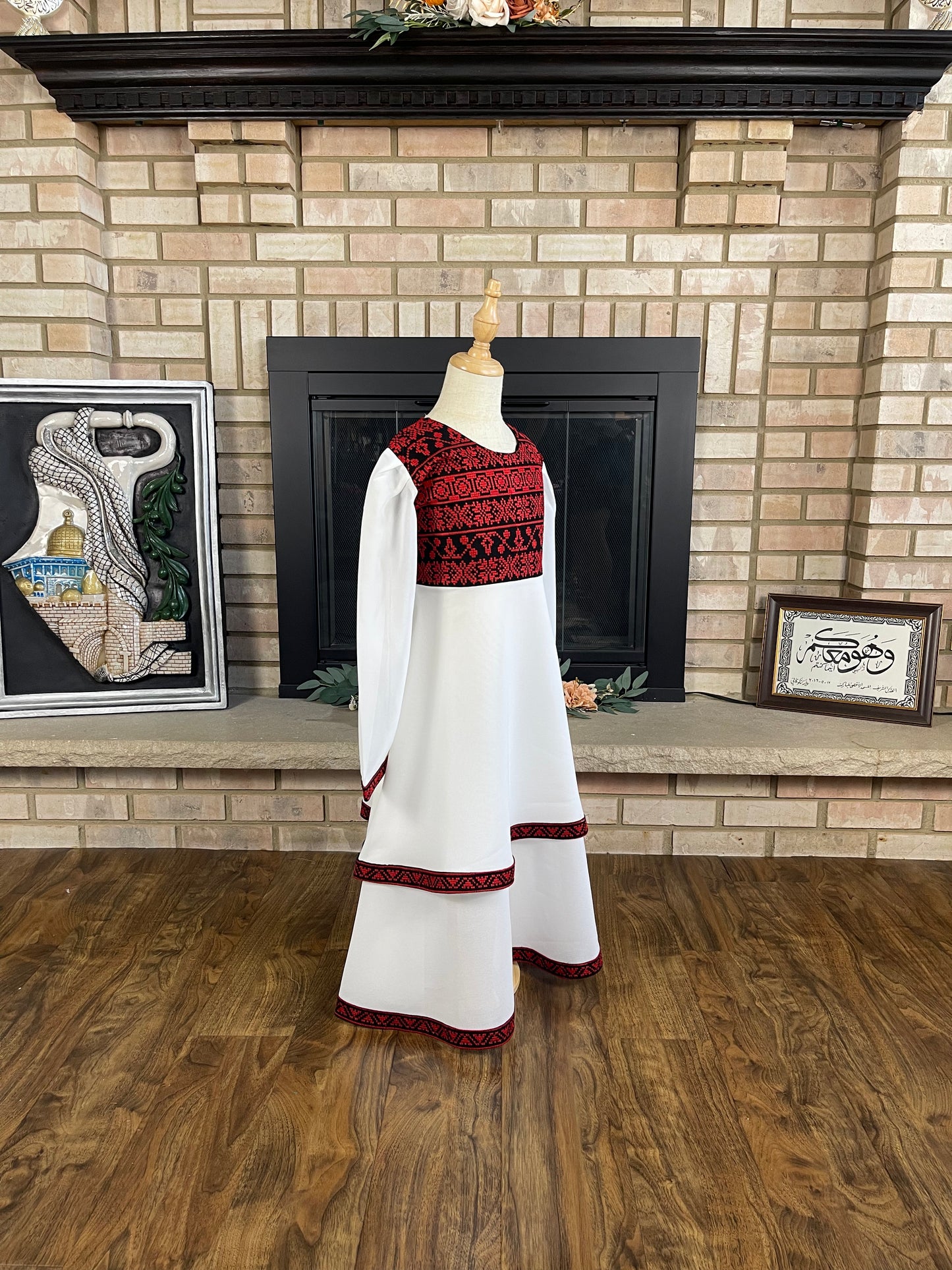 Kids White Layered Embroidered Dress