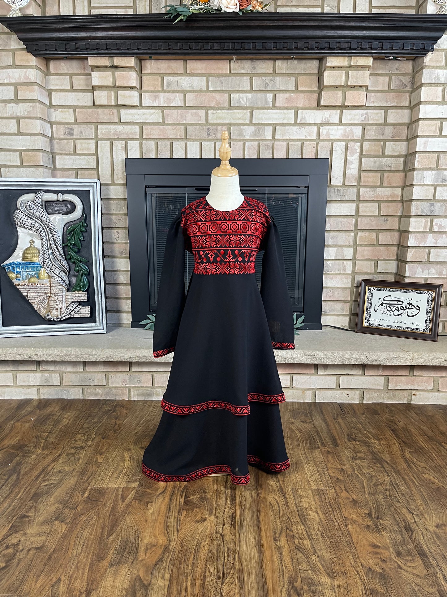 Kids Black Layered Embroidered Dress