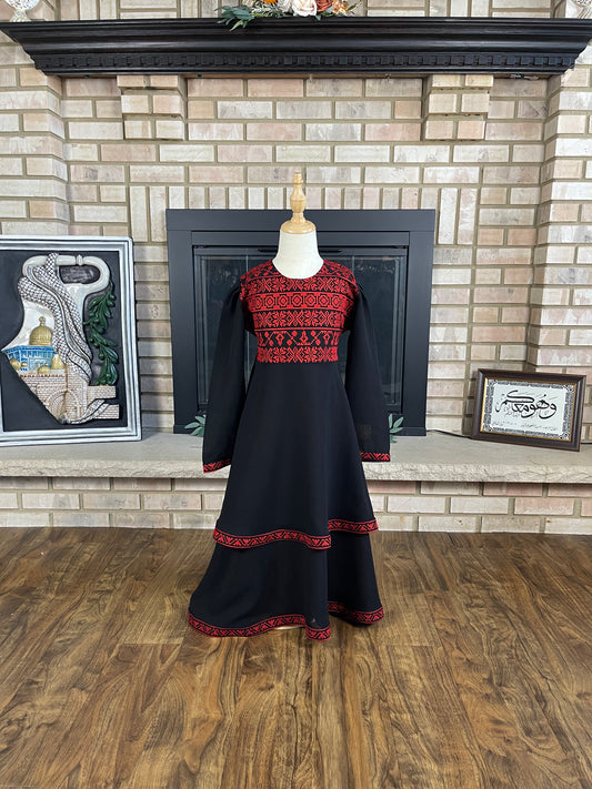 Kids Black Layered Embroidered Dress