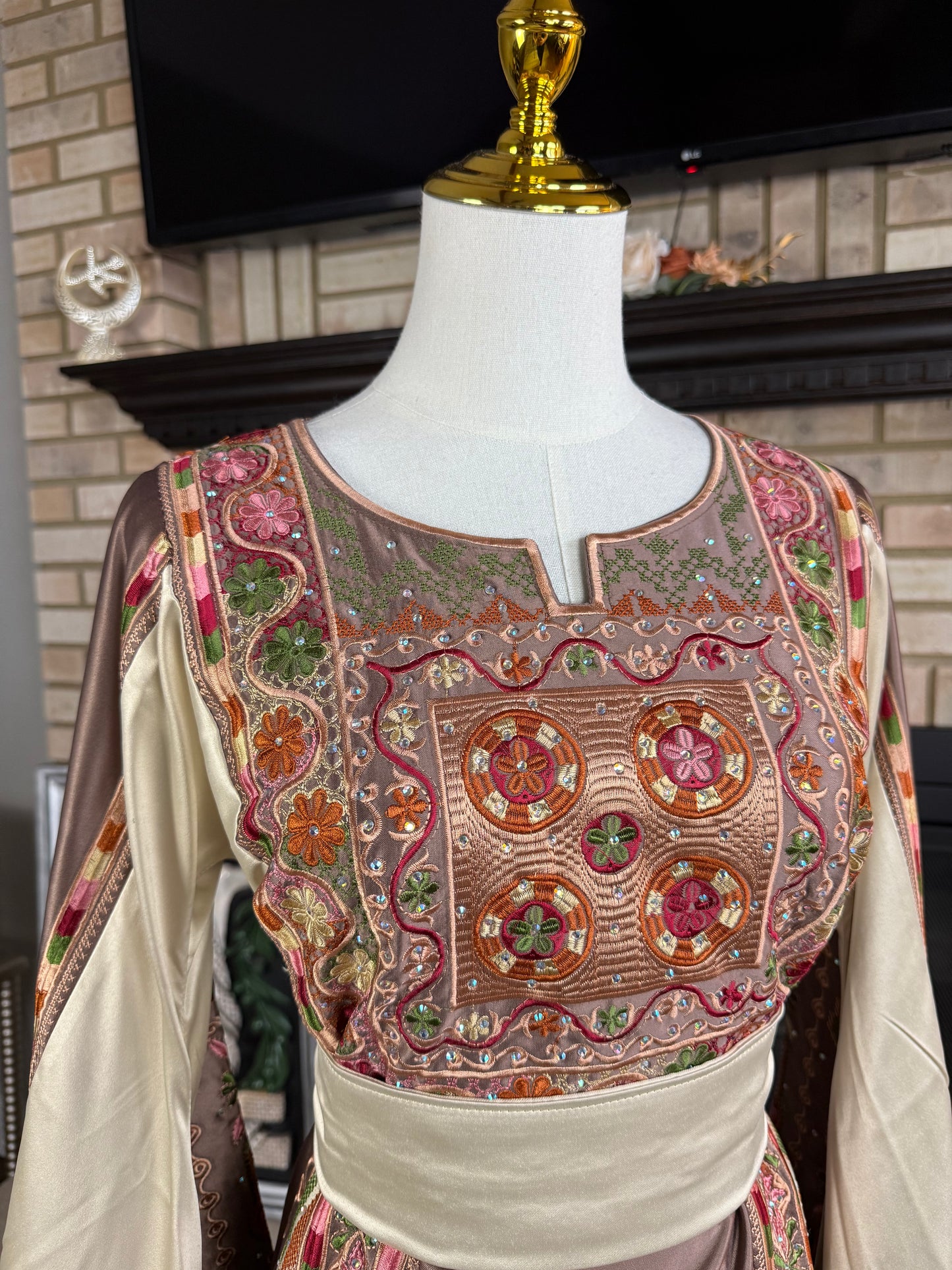 Brown/Gold Bridal All-Satin Malaka Thobe
