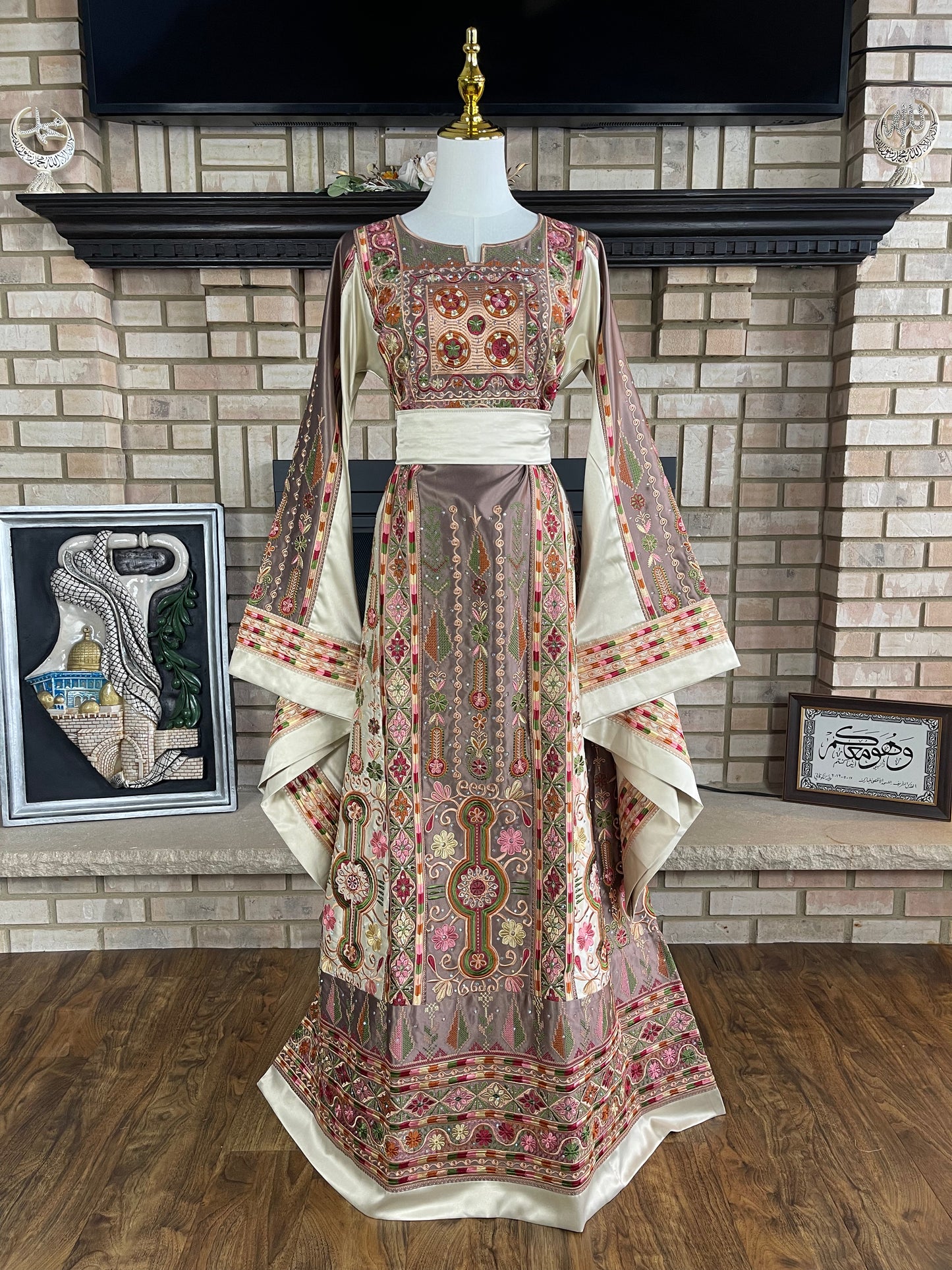 Brown/Gold Bridal All-Satin Malaka Thobe