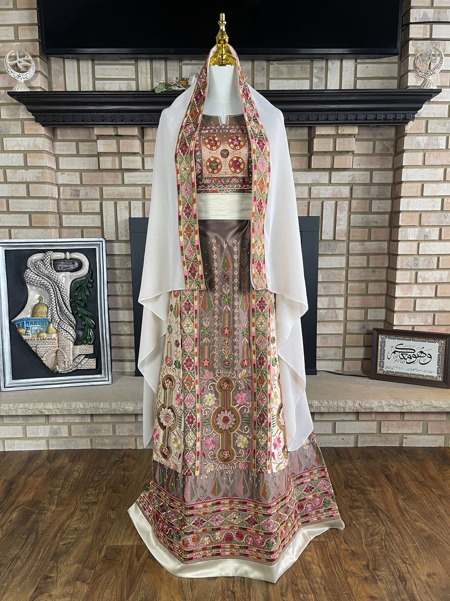 Brown/Gold Bridal All-Satin Malaka Thobe