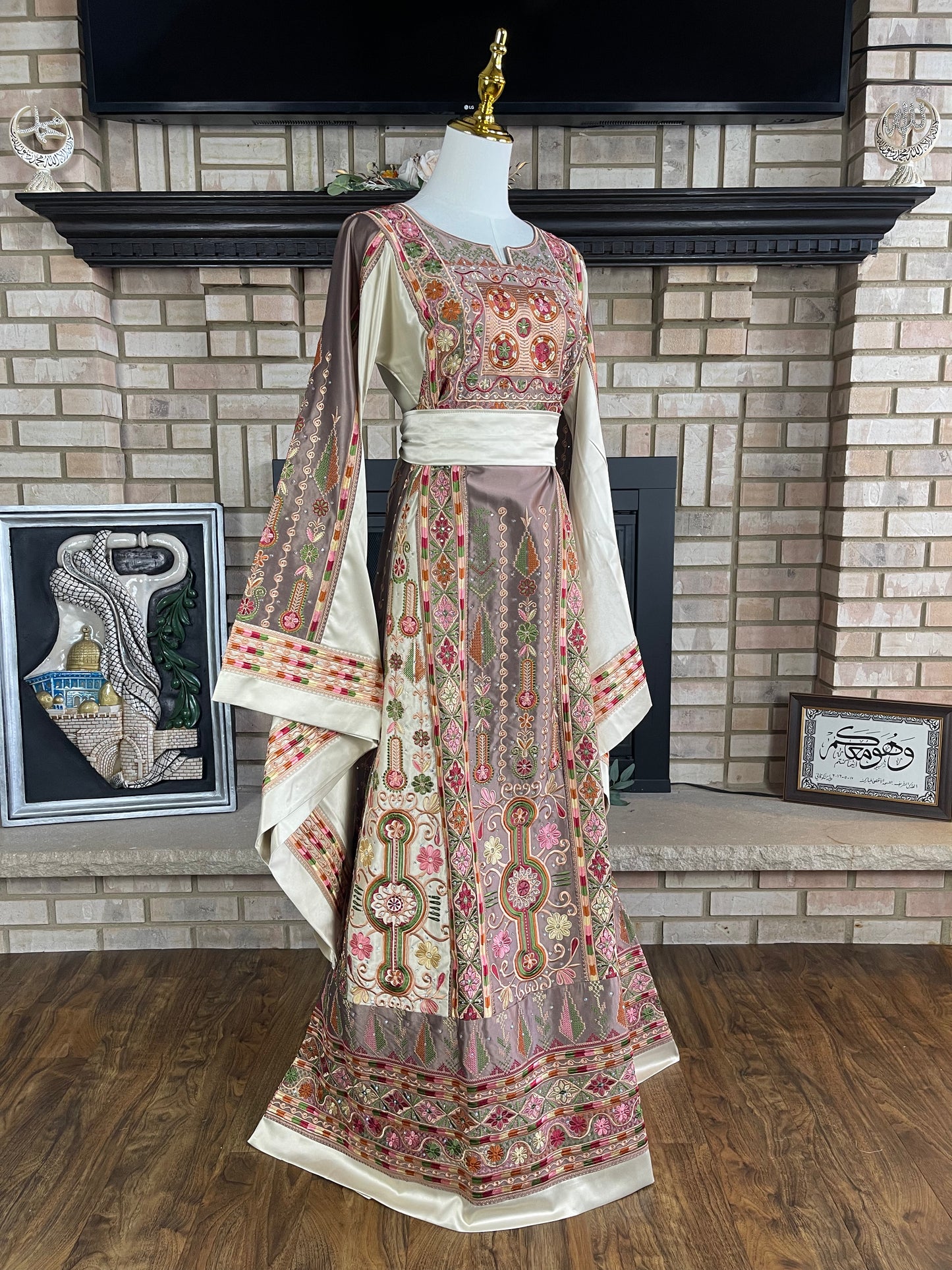 Brown/Gold Bridal All-Satin Malaka Thobe