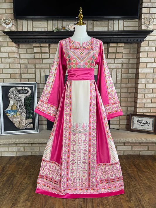 Cream/Pink Akka Thobe & Headpiece