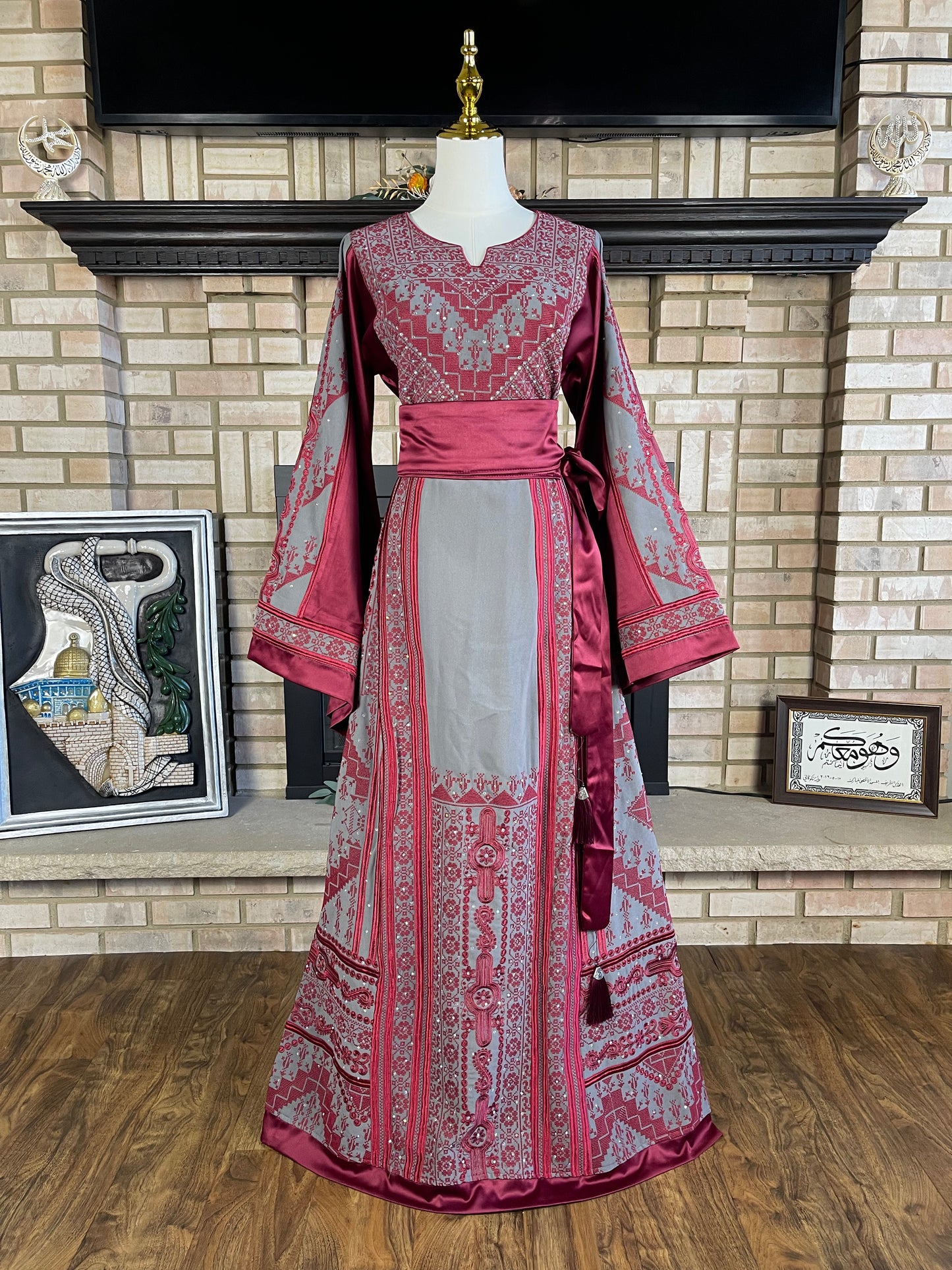 Grey/Burgundy Satin Ishq Thobe