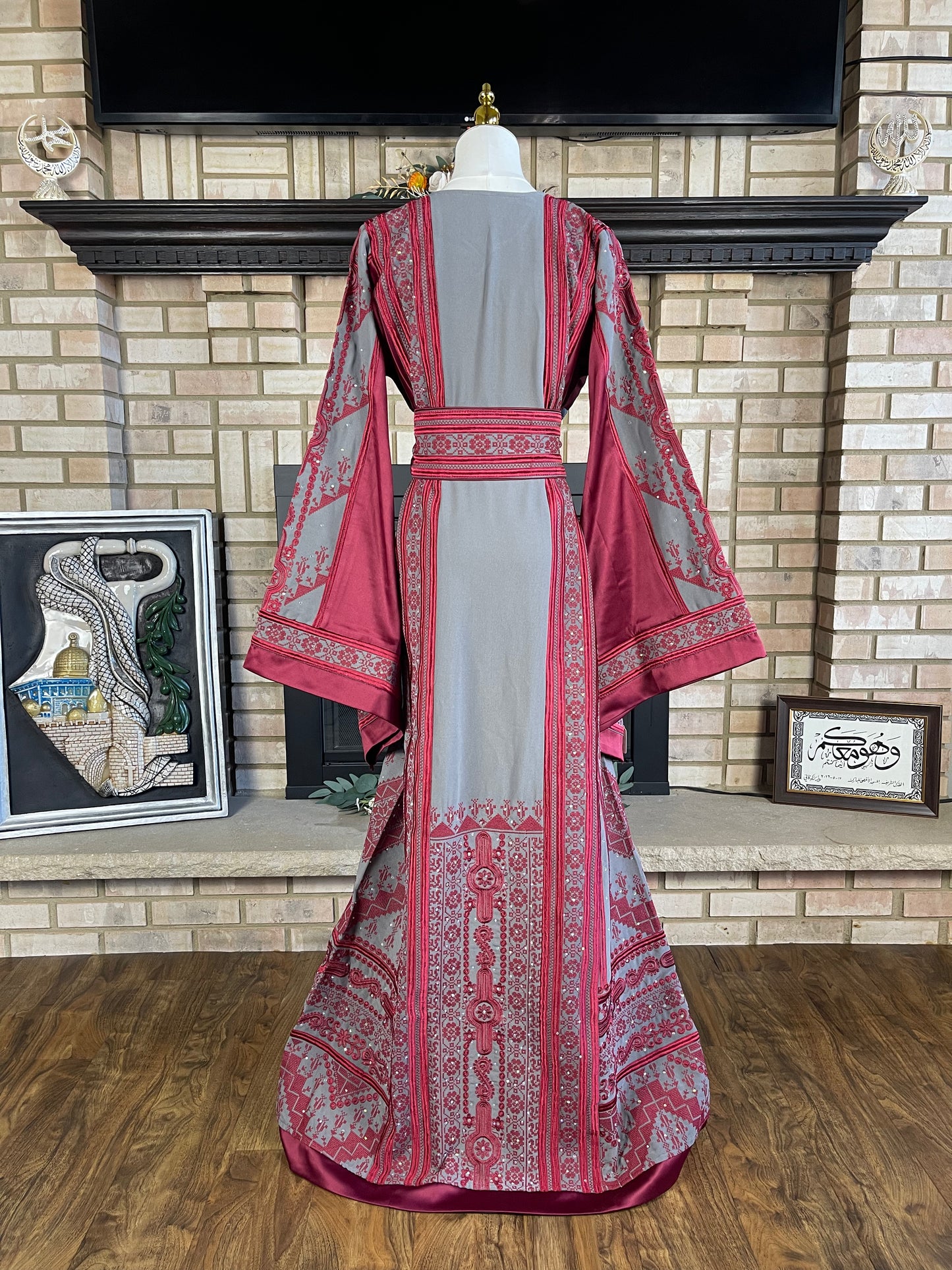 Grey/Burgundy Satin Ishq Thobe