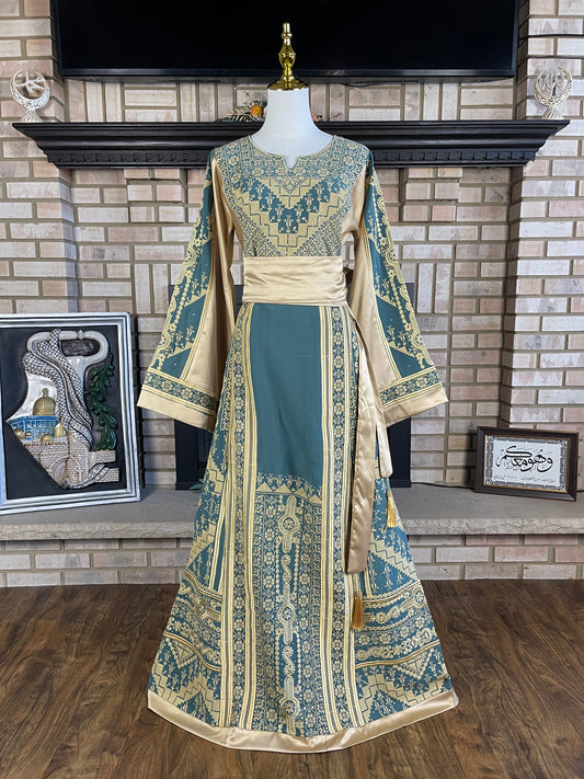 Antique Teal/Gold Satin Ishq Thobe