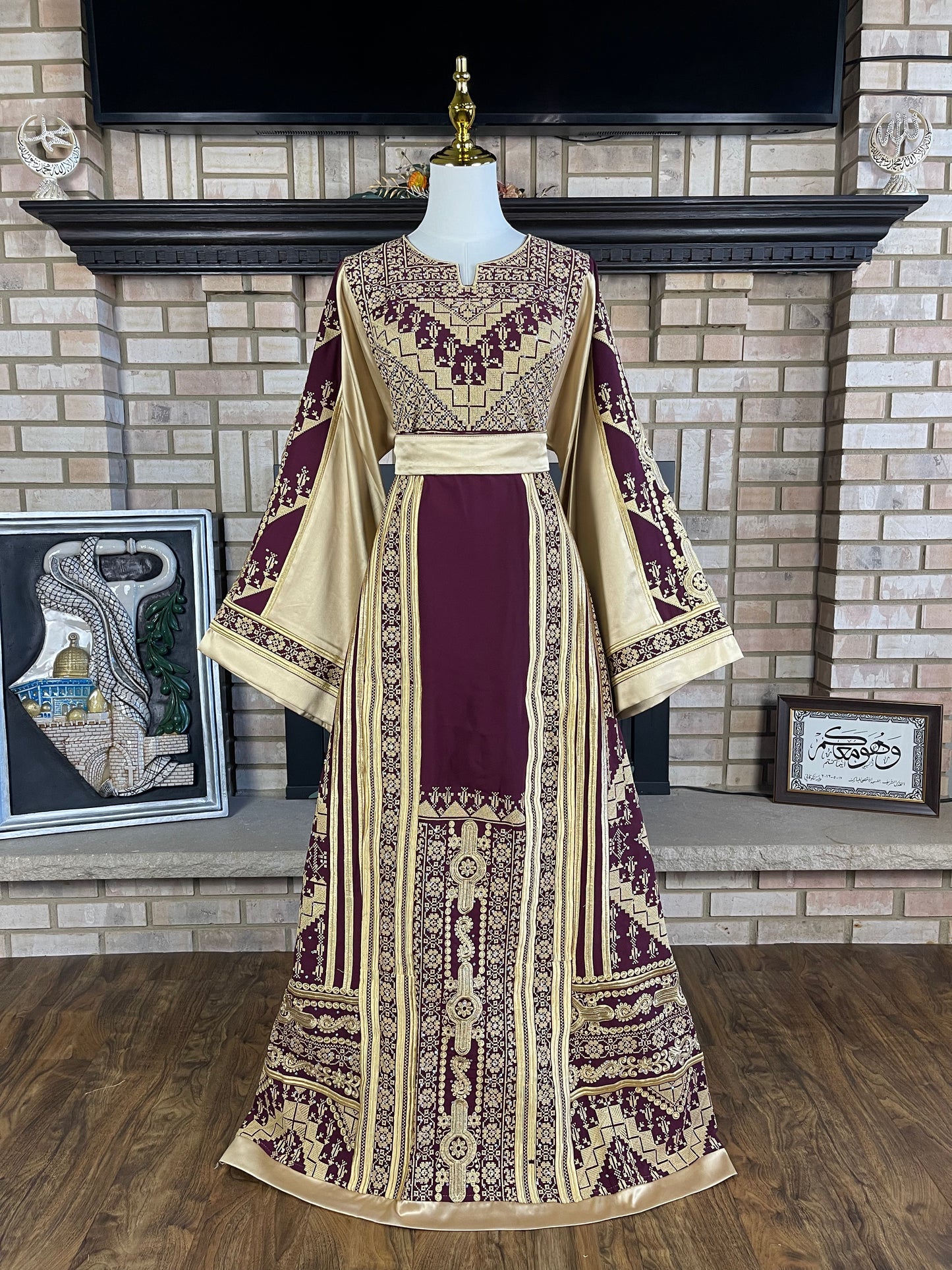 Burgundy/Gold Satin Ishq Thobe