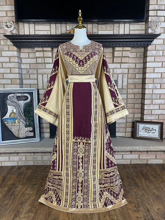 Burgundy/Gold Satin Ishq Thobe