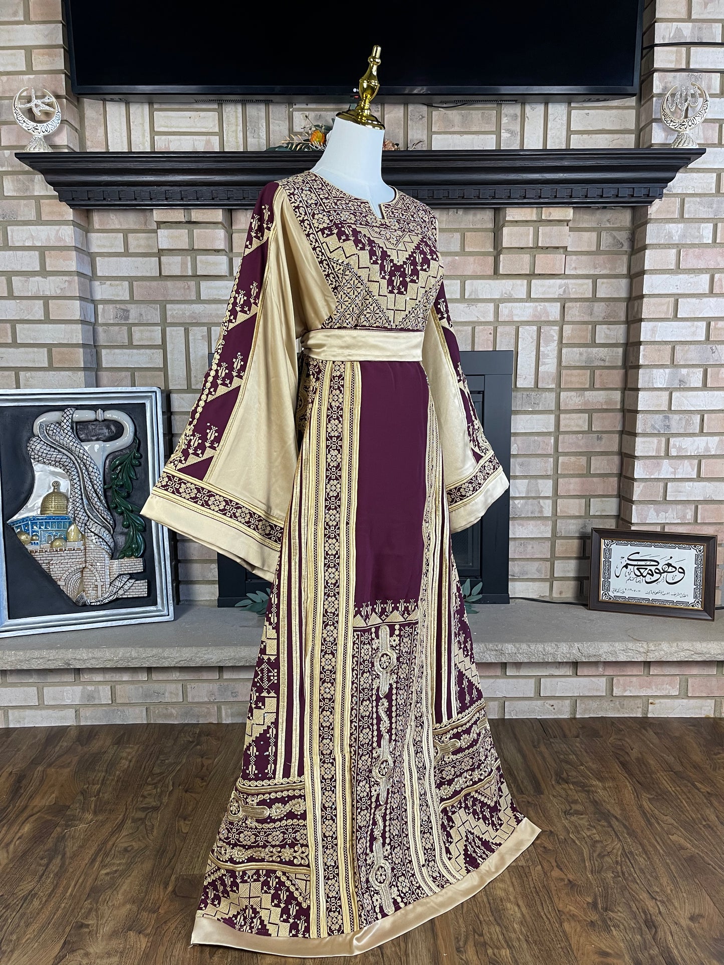 Burgundy/Gold Satin Ishq Thobe