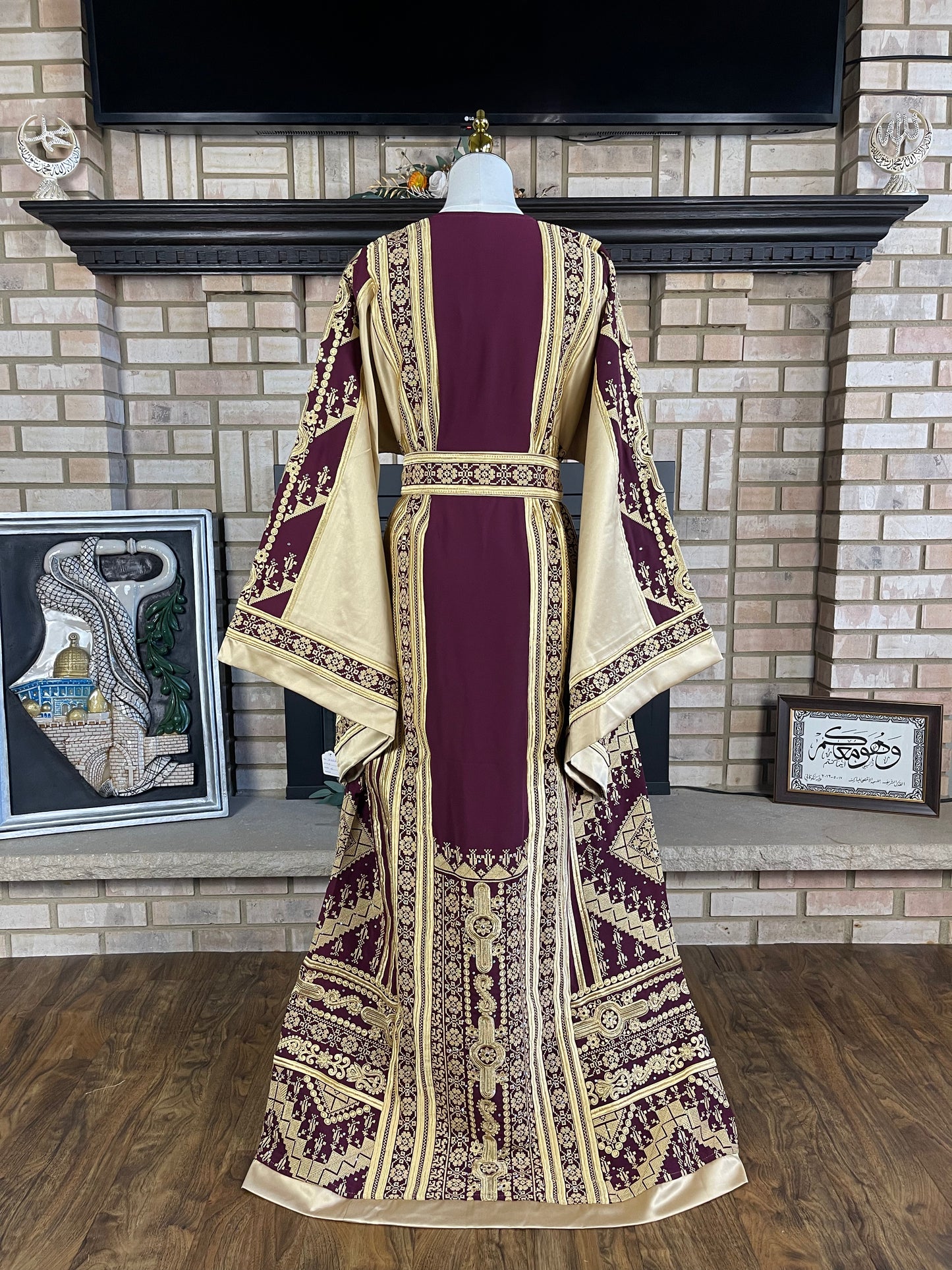 Burgundy/Gold Satin Ishq Thobe