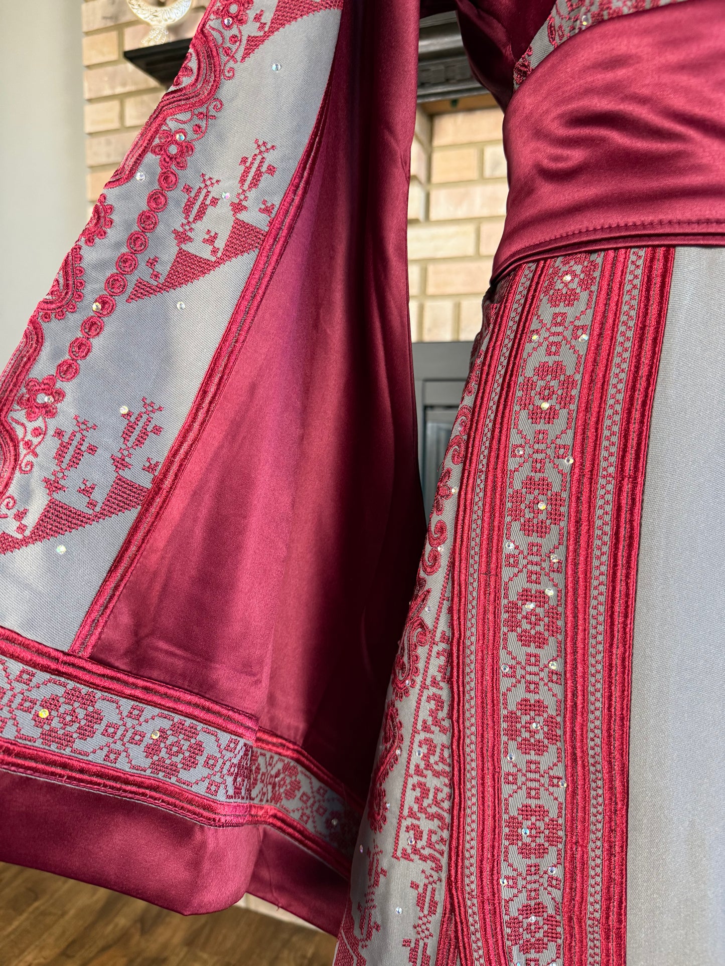 Grey/Burgundy Satin Ishq Thobe