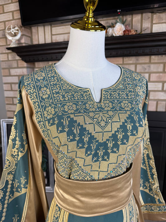 Antique Teal/Gold Satin Ishq Thobe