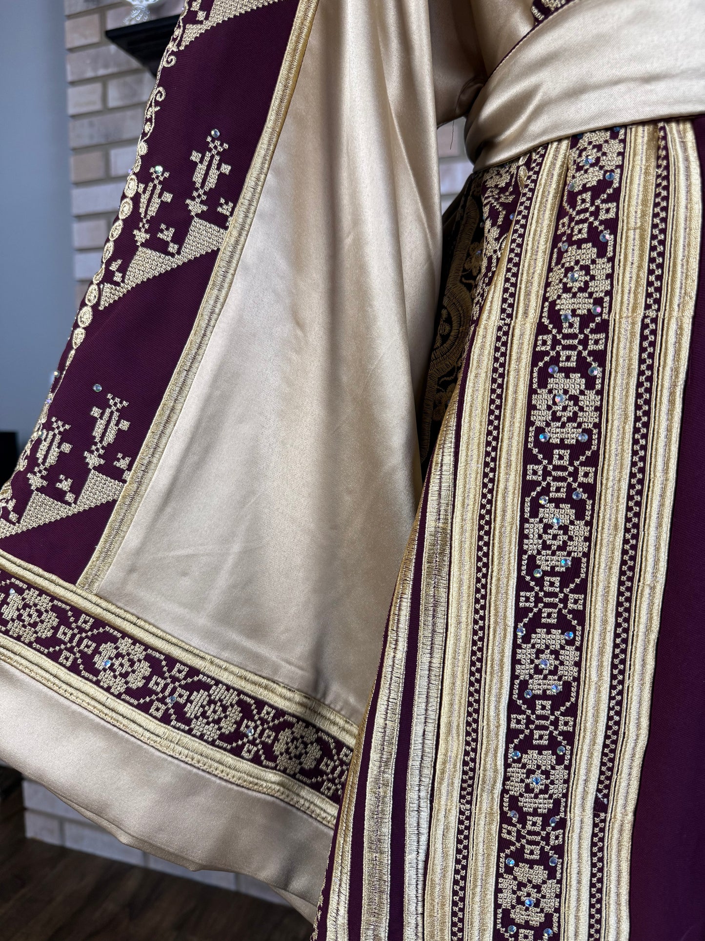 Burgundy/Gold Satin Ishq Thobe