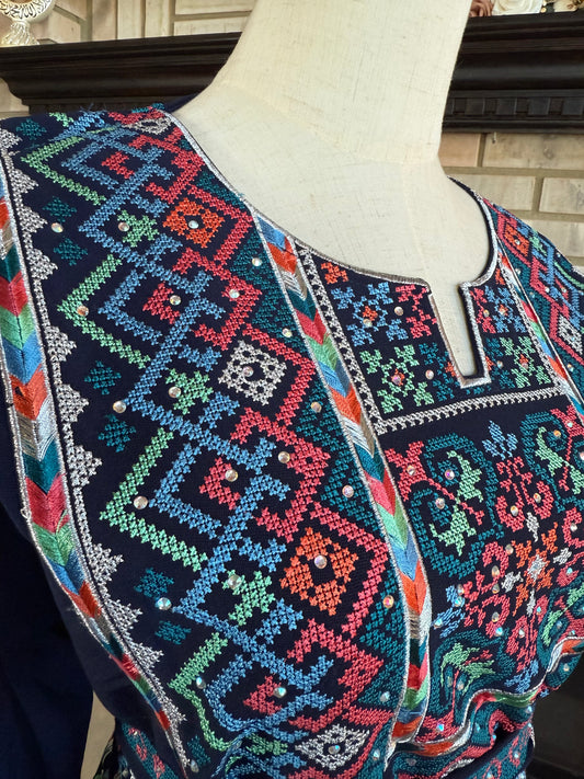 Navy Blue/Turquoise Safad Thobe