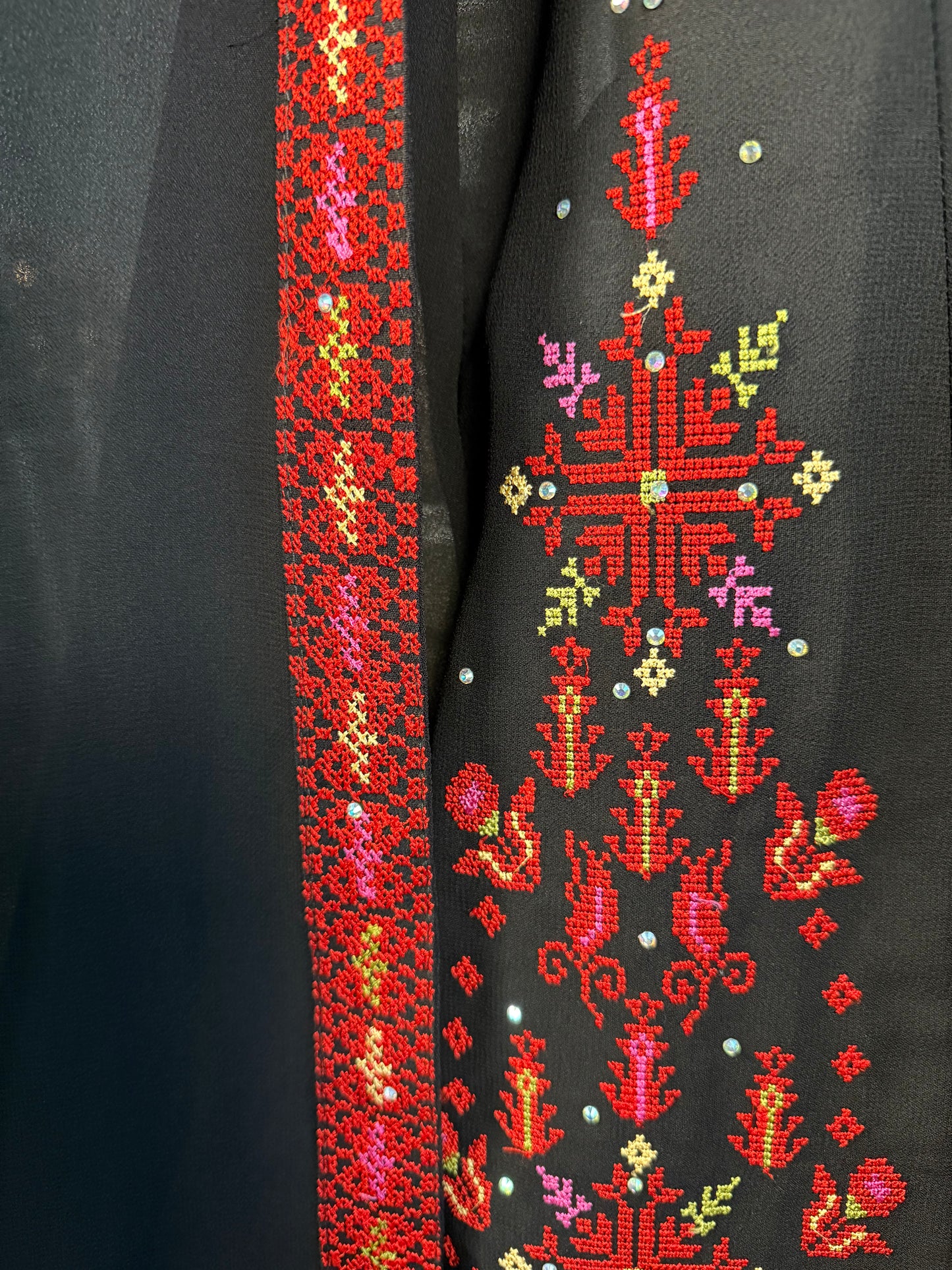 Black/Red Long-Sleeve Embroidered Dress