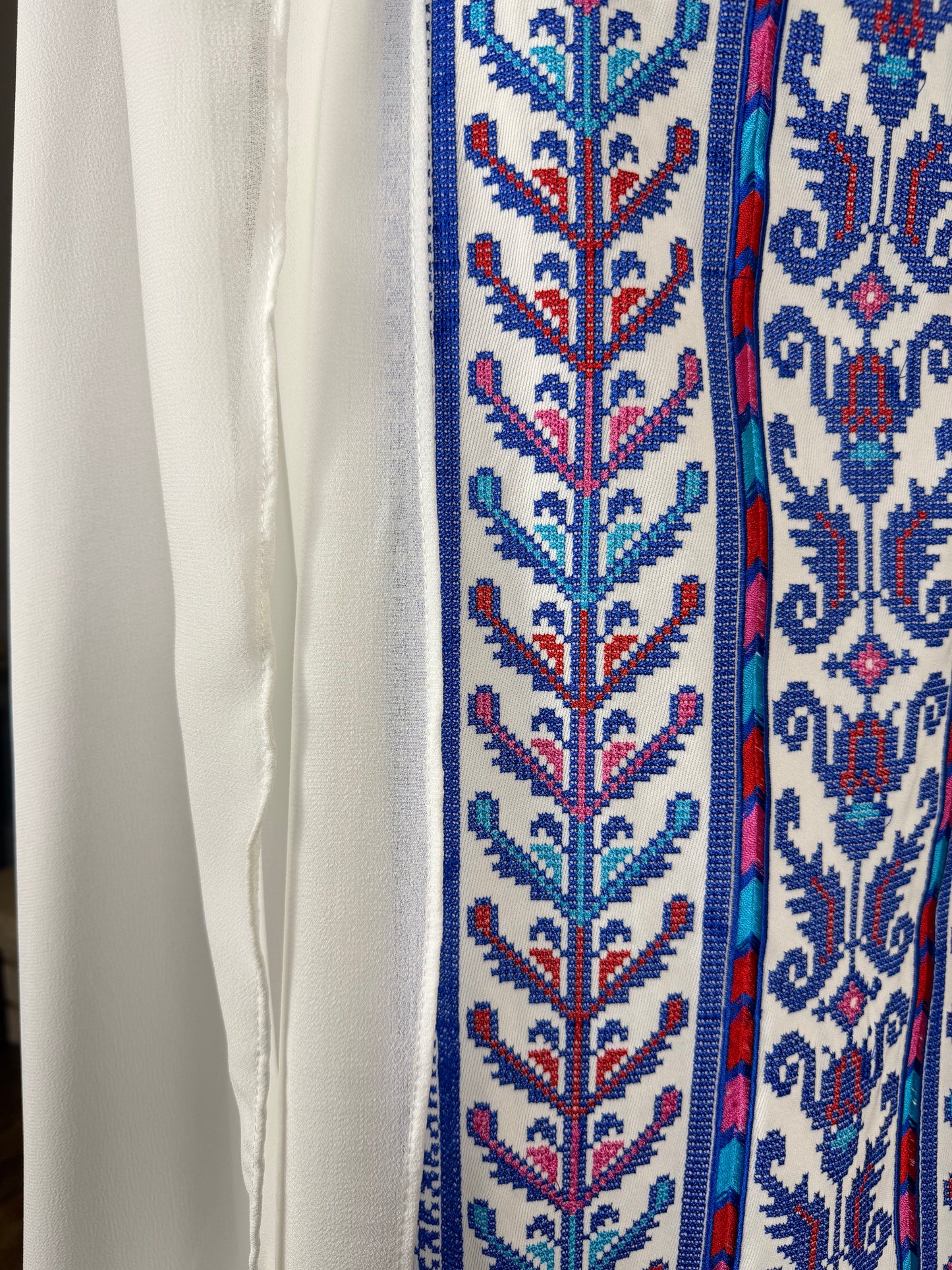 White/Blue Off-Shoulder Embroidered Dress