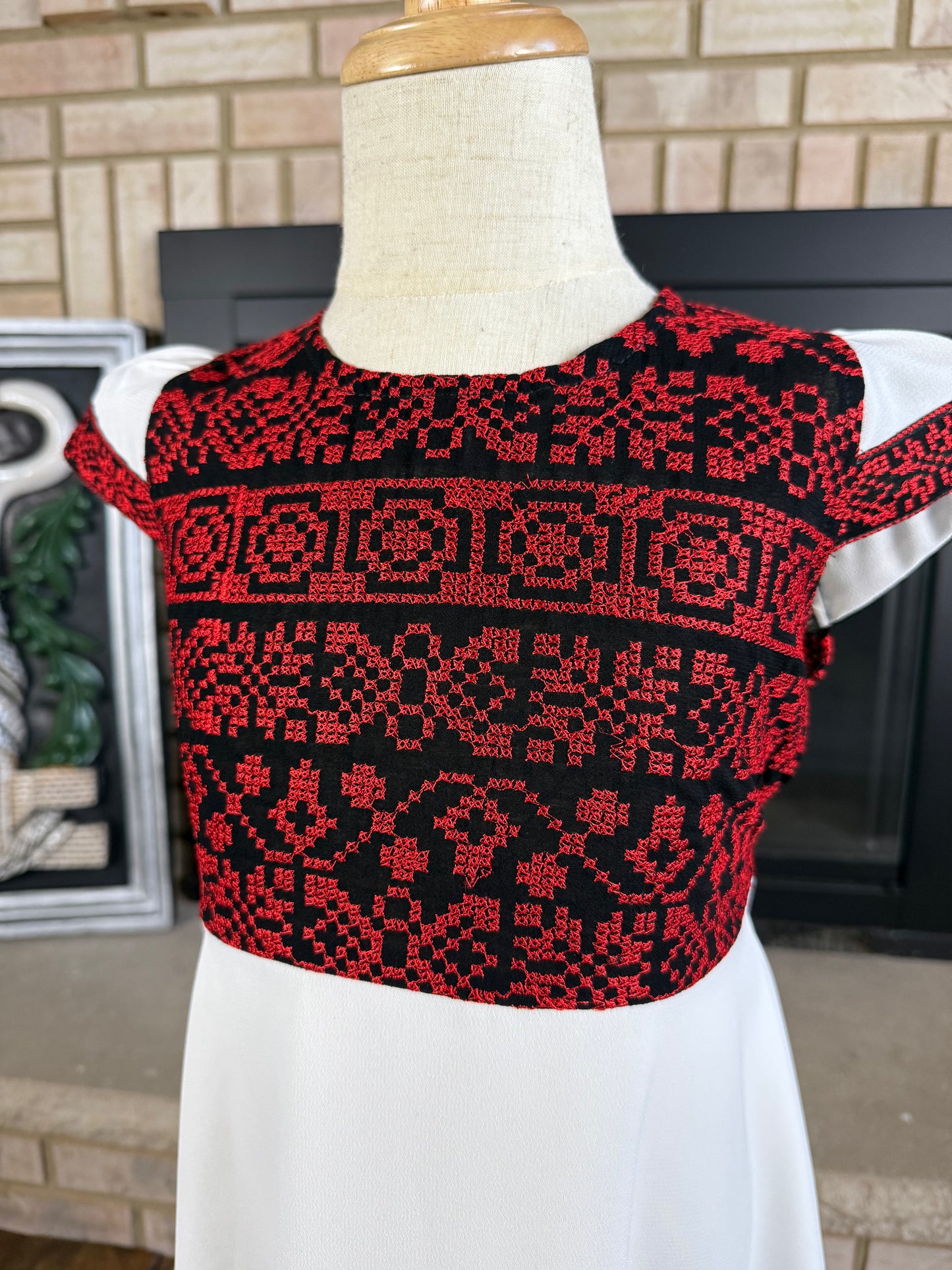 Kids White Layered Embroidered Dress