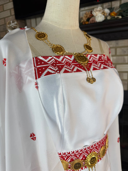 White/Red Satin Strapless Bridal Thobe