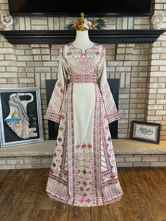 Cream/Pink Jafra Thobe