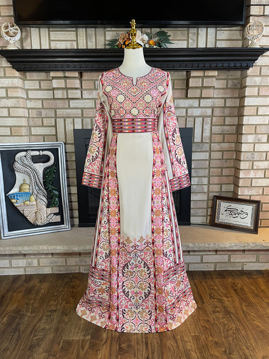 Cream/Pink Gaza Thobe