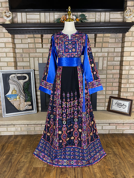 Black/Blue Satin Malaka Thobe
