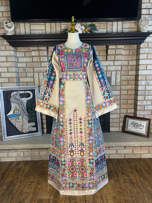 Cream/Turquoise Malaka Thobe