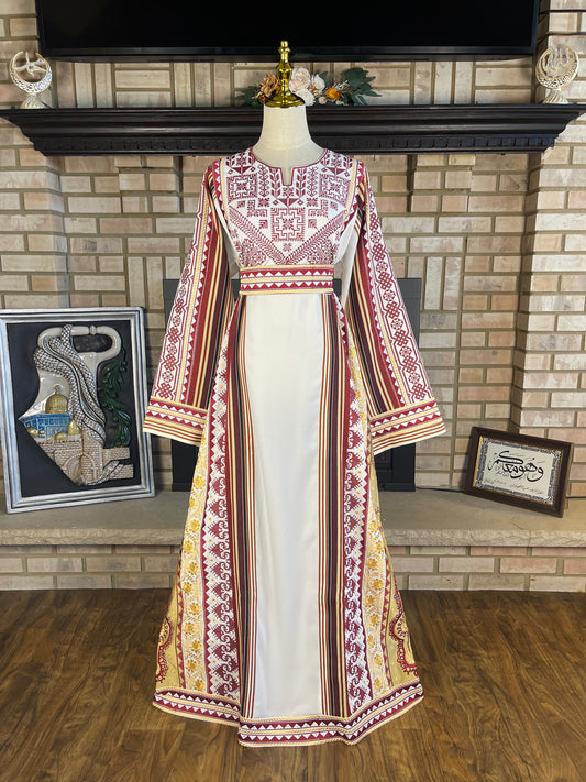 White/Burgundy Majdalawi Thobe
