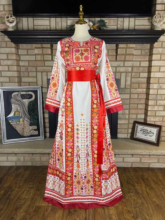 White/Red Malaka Thobe