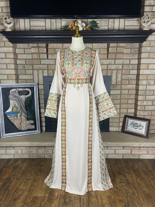 Cream/Green Silwad Thobe