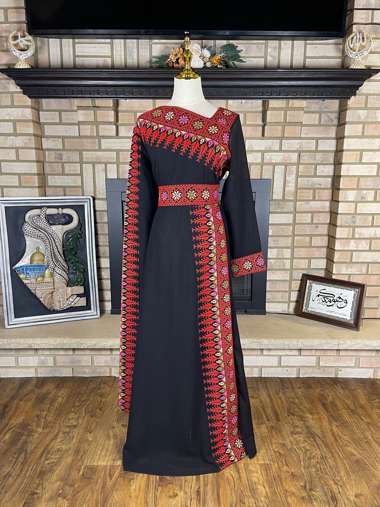 Black/Multicolor Red Sultana Embroidered Dress