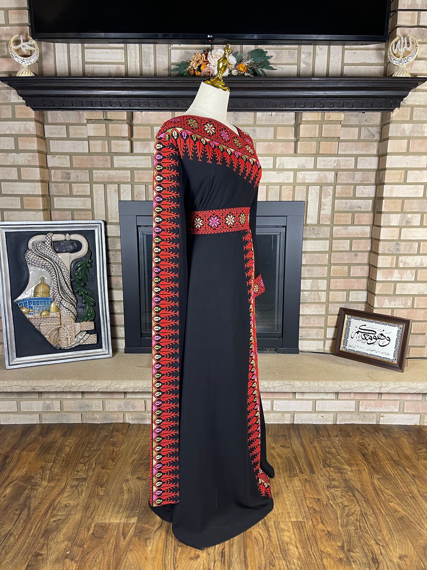 Black/Multicolor Red Sultana Embroidered Dress
