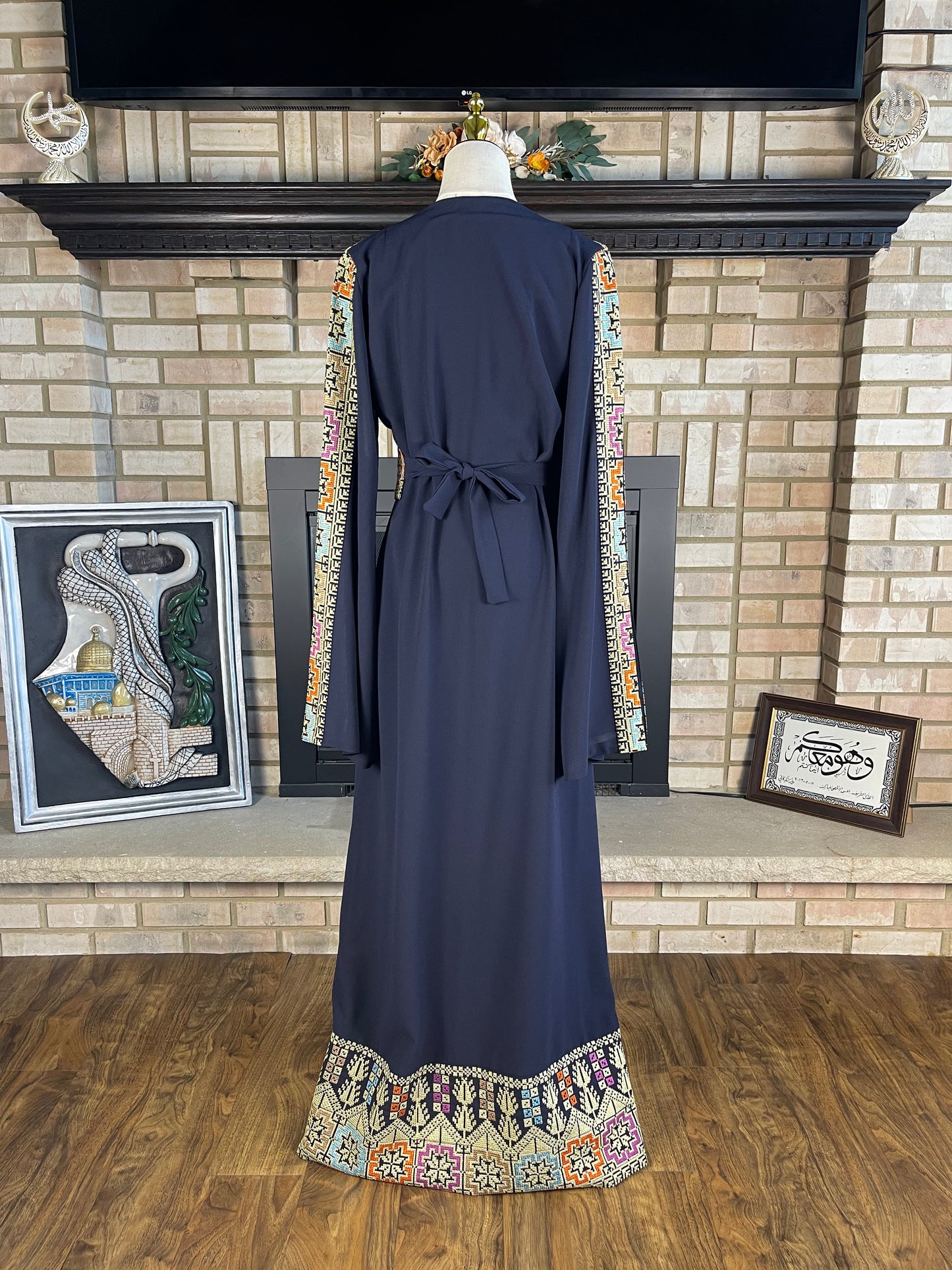 Navy Blue Open-Sleeve Embroidered Besht
