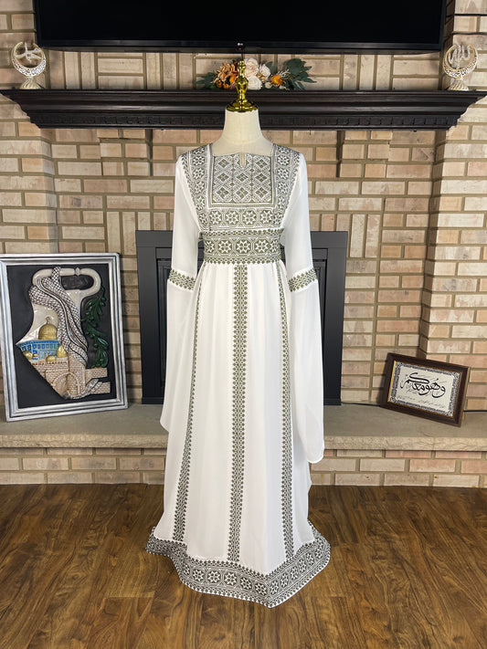 White/Green Tulkarm Thobe