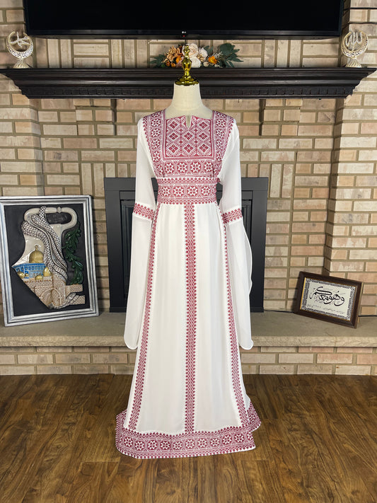 White/Burgundy Tulkarm Thobe