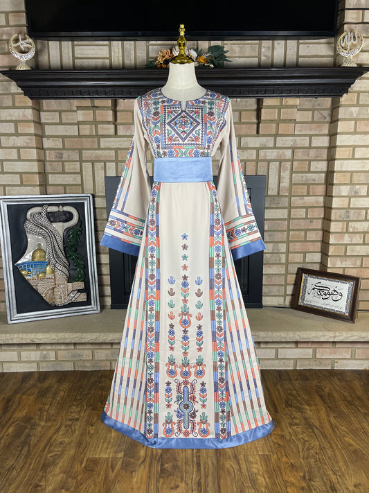 Cream/Baby Blue Ajloun Thobe