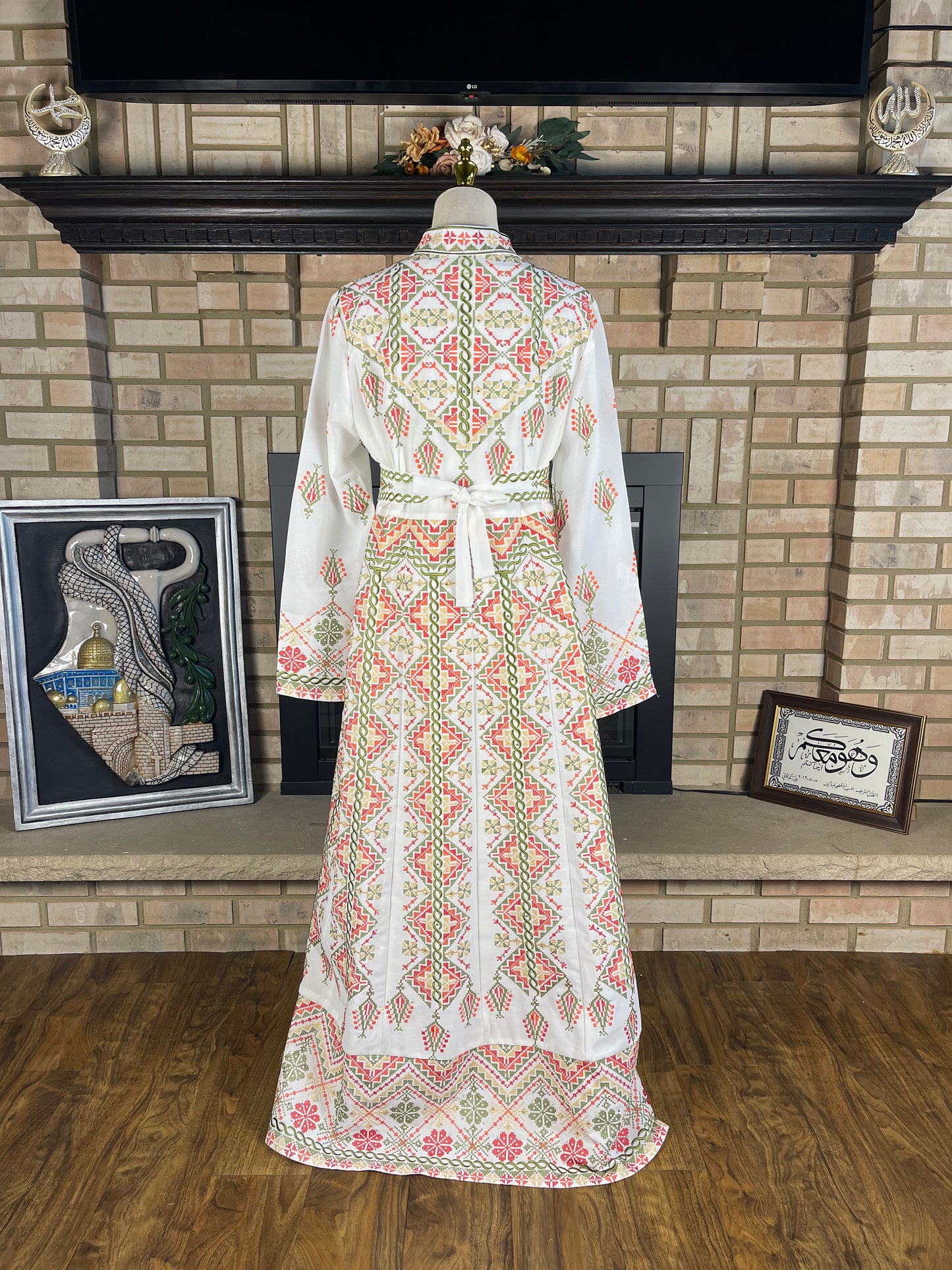 White/Green Jadayel Qaftan