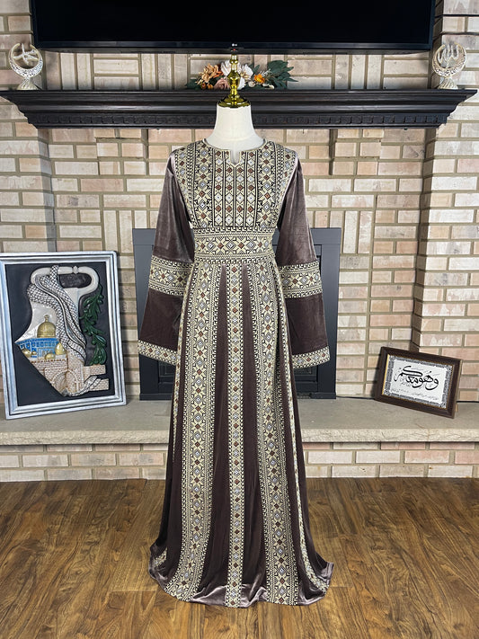 Gray/Gold Jerusalem Velvet Thobe