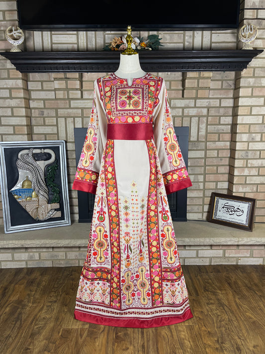 Cream/Burgundy Malaka Thobe