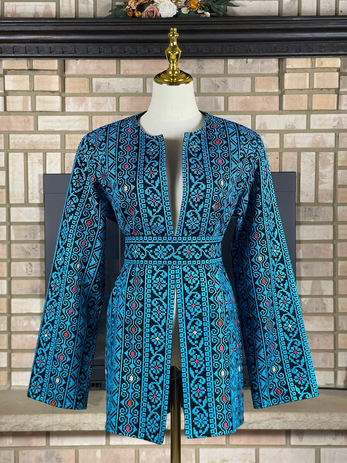 Traditional Blue Embroidery Cardigan