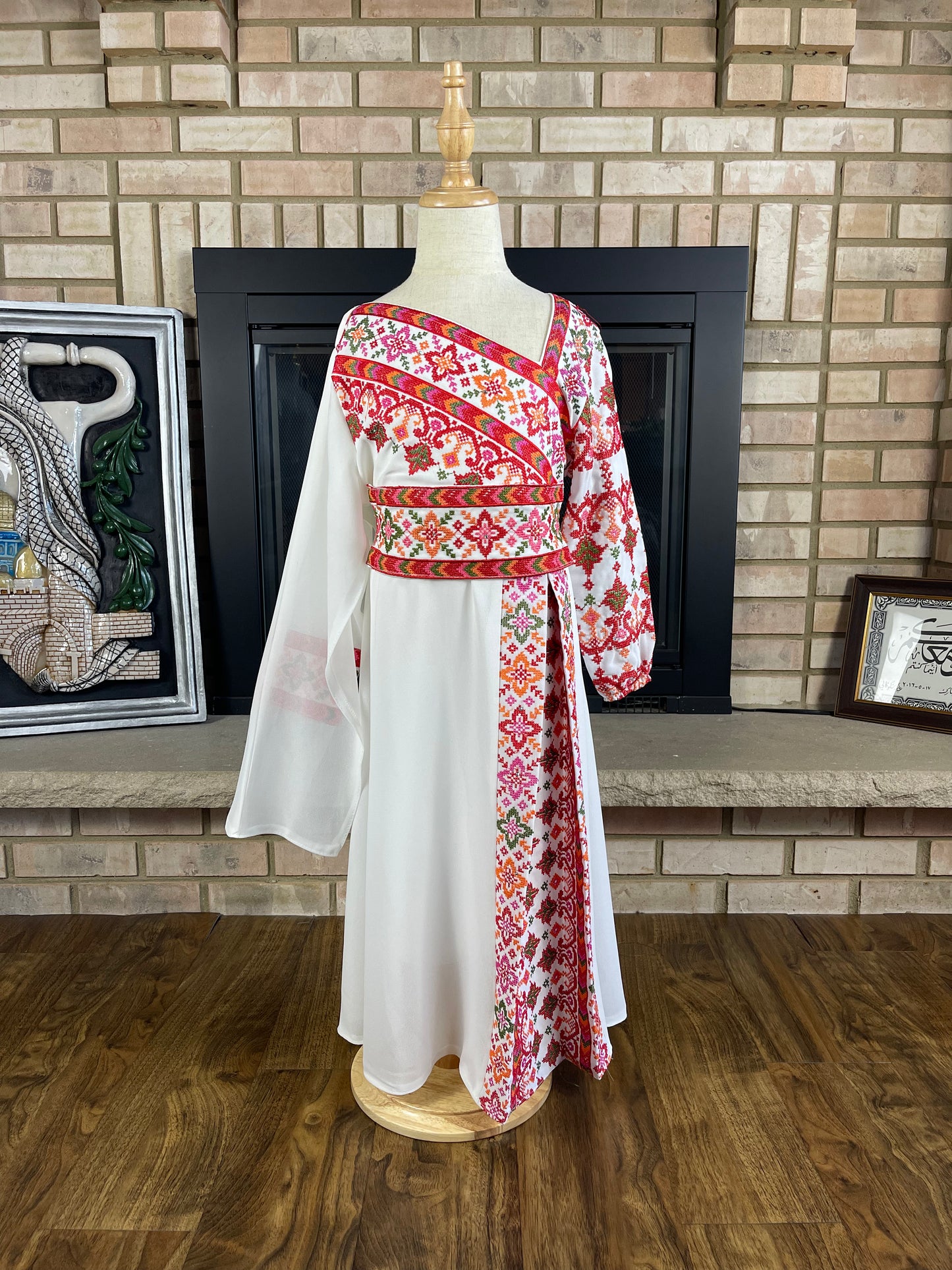 Kids White/Red Sultana Embroidered Dress