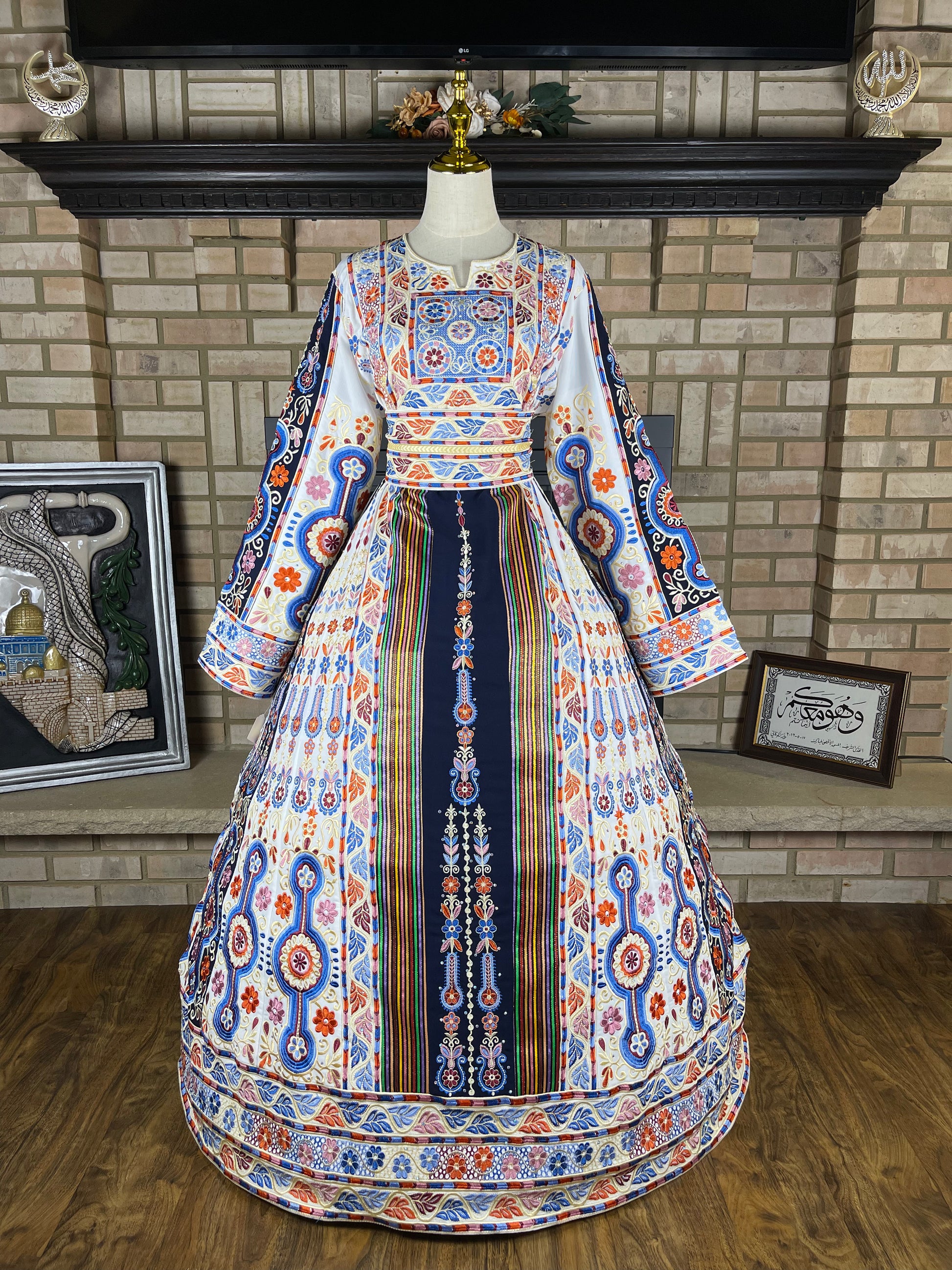 White/Navy Blue Bridal Thobe – Thobe Dresses - Main Image