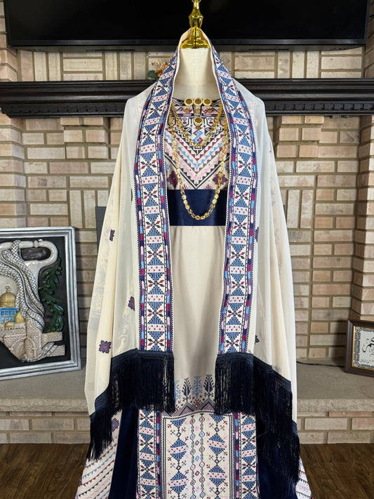 Cream/Navy Akka Headpiece