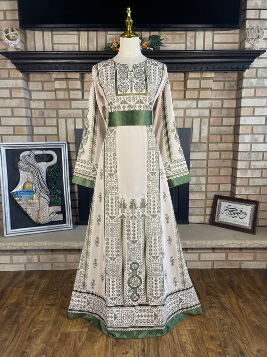Cream/Green Rafah Thobe