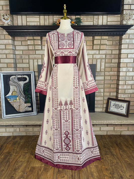 Cream/Burgundy Rafah Thobe