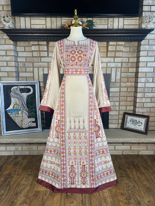Cream/Burgundy Al-Wurood Thobe