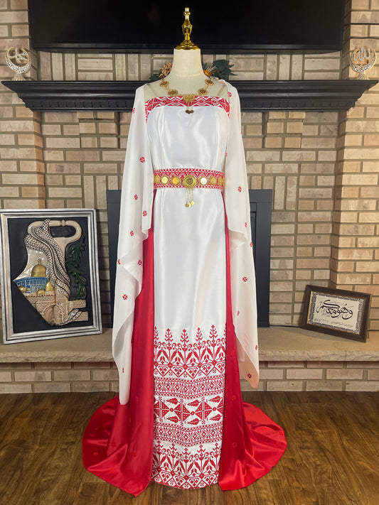 White/Red Satin Strapless Bridal Thobe