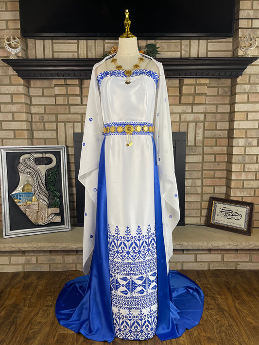 White/Blue Satin Bridal Thobe