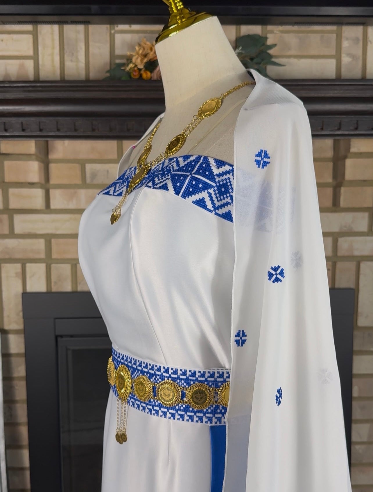 White/Blue Satin Bridal Thobe