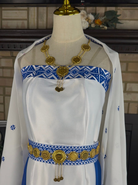 White/Blue Satin Bridal Thobe